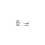 Lab-grown round diamond stud earrings in 14k white gold with G/VS2 clarity, 1 cttw certified by IGI.