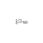 Certified IGI lab-grown round diamond stud earrings in 14k white gold, featuring 1 ctw and G/VS2 clarity.