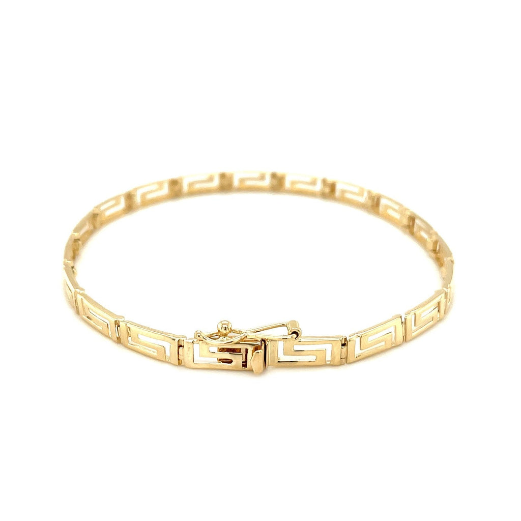 14k yellow gold Greek fret design fancy bracelet with intricate pattern, stylish jewelry accessory, made by Bids.com.