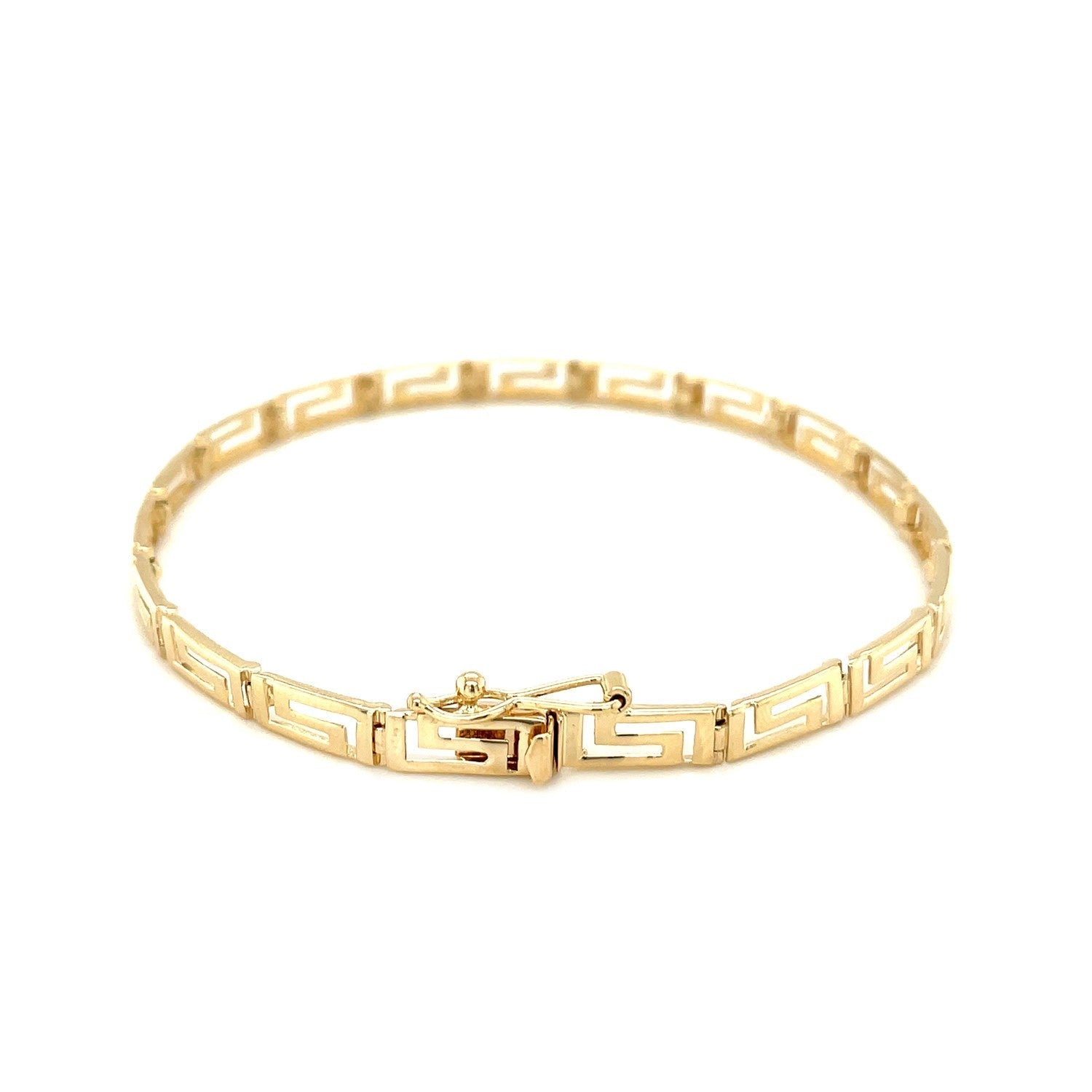 14k yellow gold Greek fret design fancy bracelet with intricate pattern, stylish jewelry accessory, made by Bids.com.