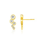 14k yellow gold climber post earrings with circular designs and sparkling cubic zirconias, showcasing elegant jewelry detail.
