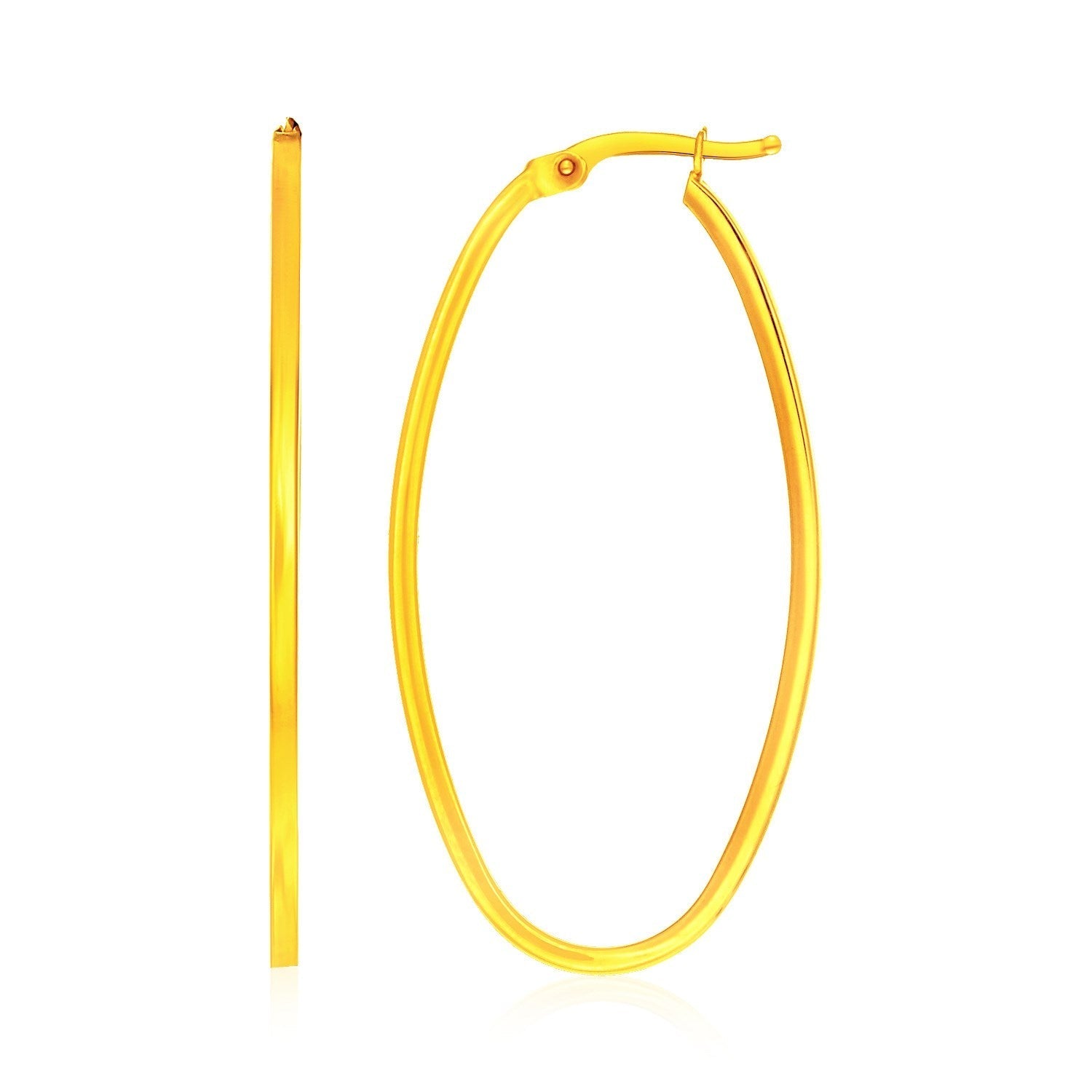 14k yellow gold slim oval shape hoop earrings, elegant jewelry accessory, Bids.com brand.