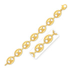 14k yellow gold high polish lite puffed Mariner link bracelet, 21mm wide, showcasing shiny, elegant jewelry design