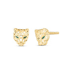 14k yellow gold panther head stud earrings featuring detailed feline design for stylish jewelry.