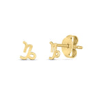 14k yellow gold Capricorn stud earrings with detailed zodiac symbol design, perfect for astrology jewelry enthusiasts.