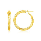 14k yellow gold petite twisted round hoop earrings, delicate jewelry accessory with a polished finish.