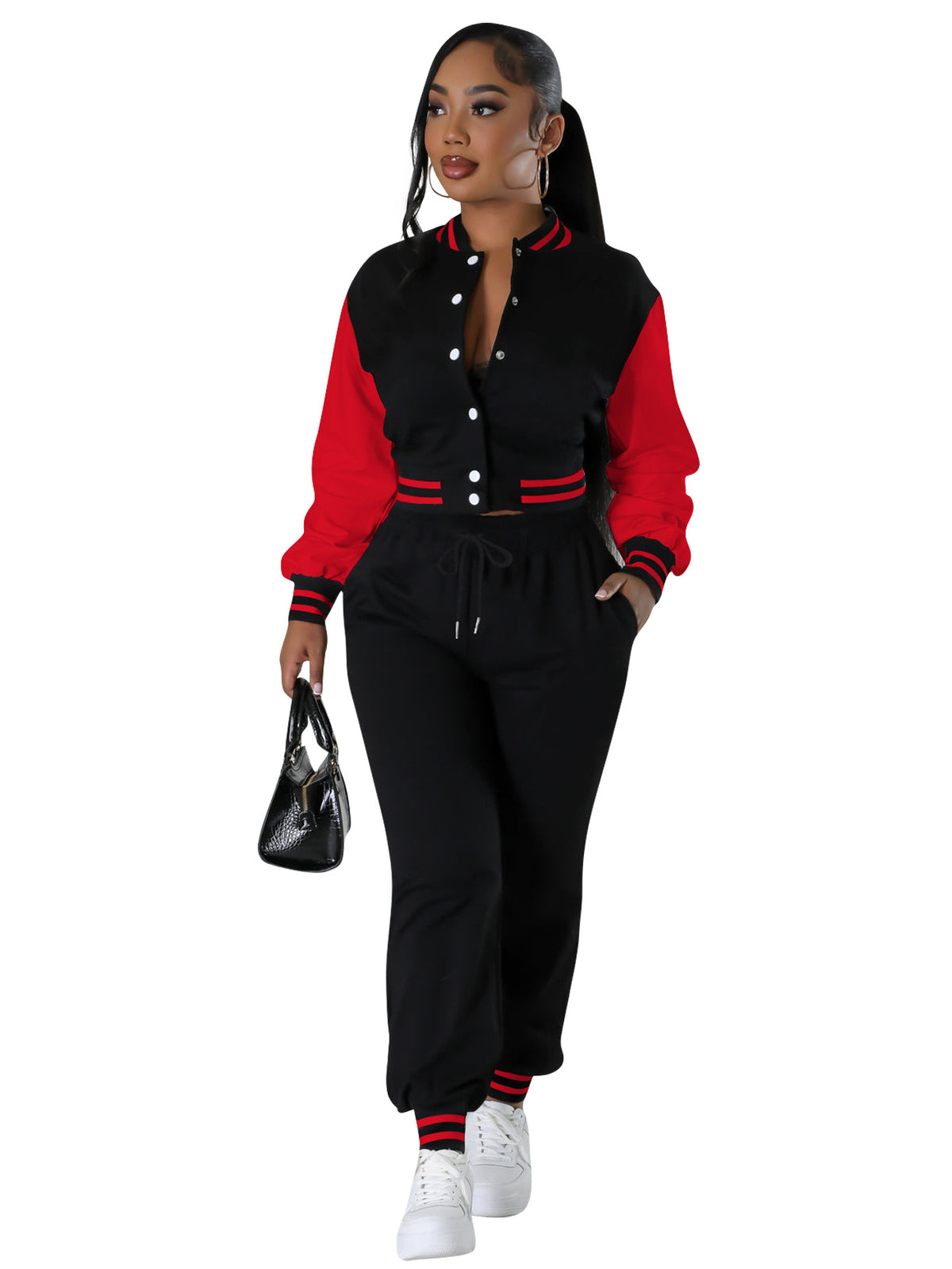 Modern spliced buckle two-piece set by Plush Fashion Hub, featuring stylish matching top and bottom with unique design details.