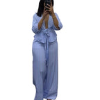 Coastal Chic V-Neck Striped Lace-Up Set