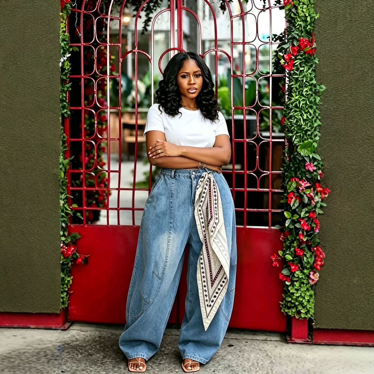 Oversized washed denim jeans by Plush Fashion Hub with deconstructed knife-edge design and relaxed fit.