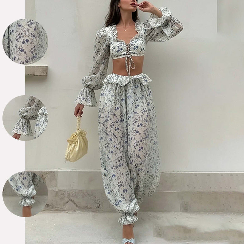 Plush Fashion Hub minimalist long sleeve crop top and matching pants two-piece set, stylish and comfortable casual wear.