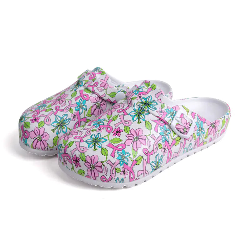 Cartoon nurse-themed women's sandals in bright colors with playful medical character design, trendy and comfortable for everyday wear.