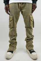 ARMOR JEANS RM207SK studded stacked cargo jeans showing distressed denim, multiple pockets, and metal stud details.