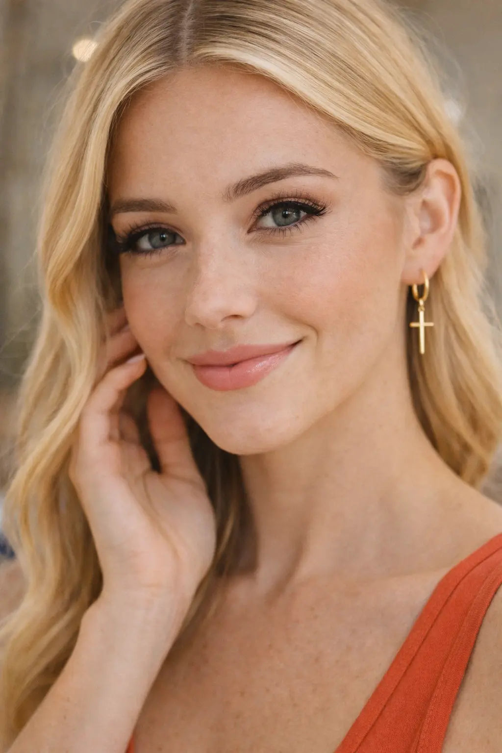 Dangle cross gold earrings Pretty Little Patriot