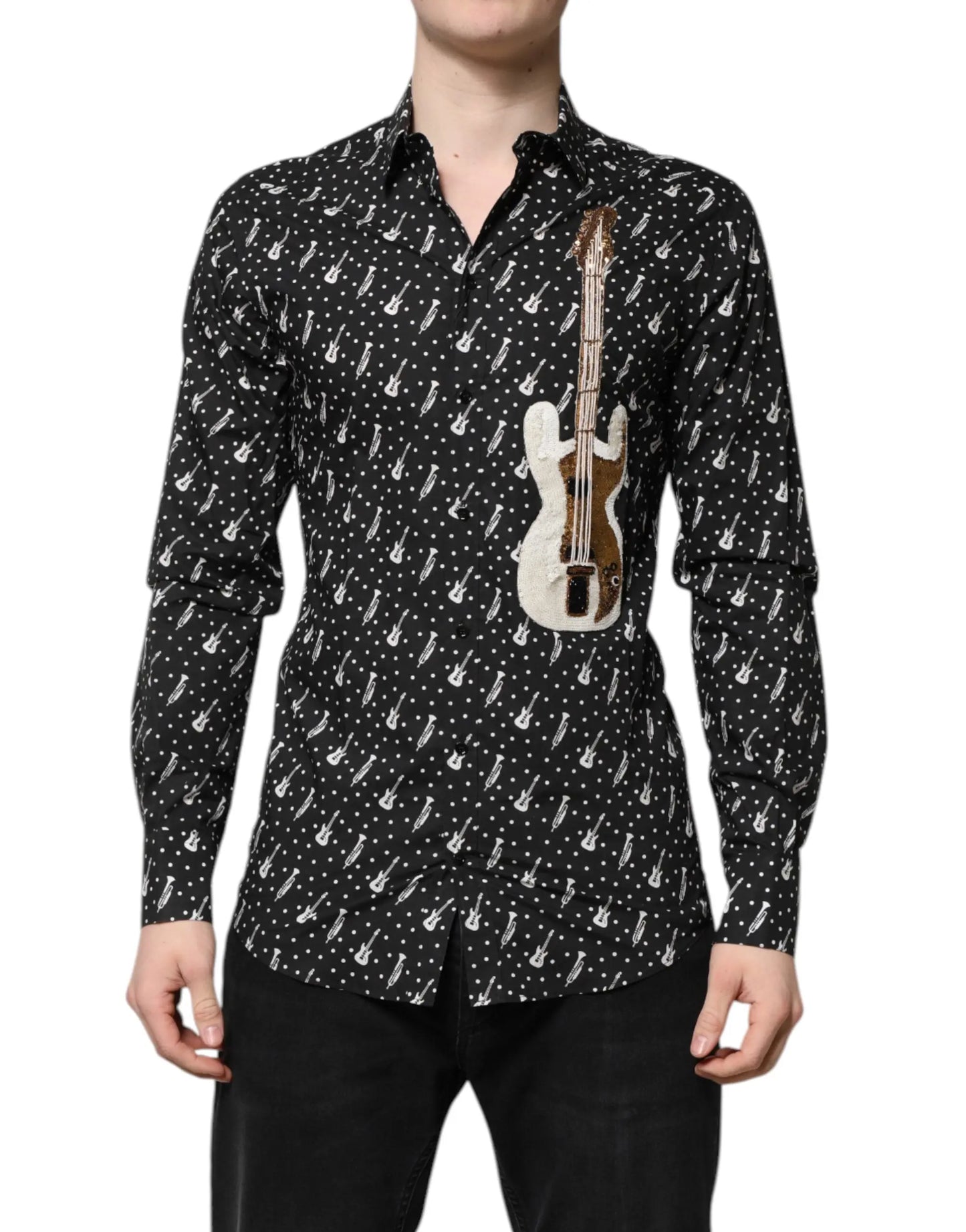 Dolce & Gabbana Black GOLD Instrument Embellished Shirt Plush Fashion Hub