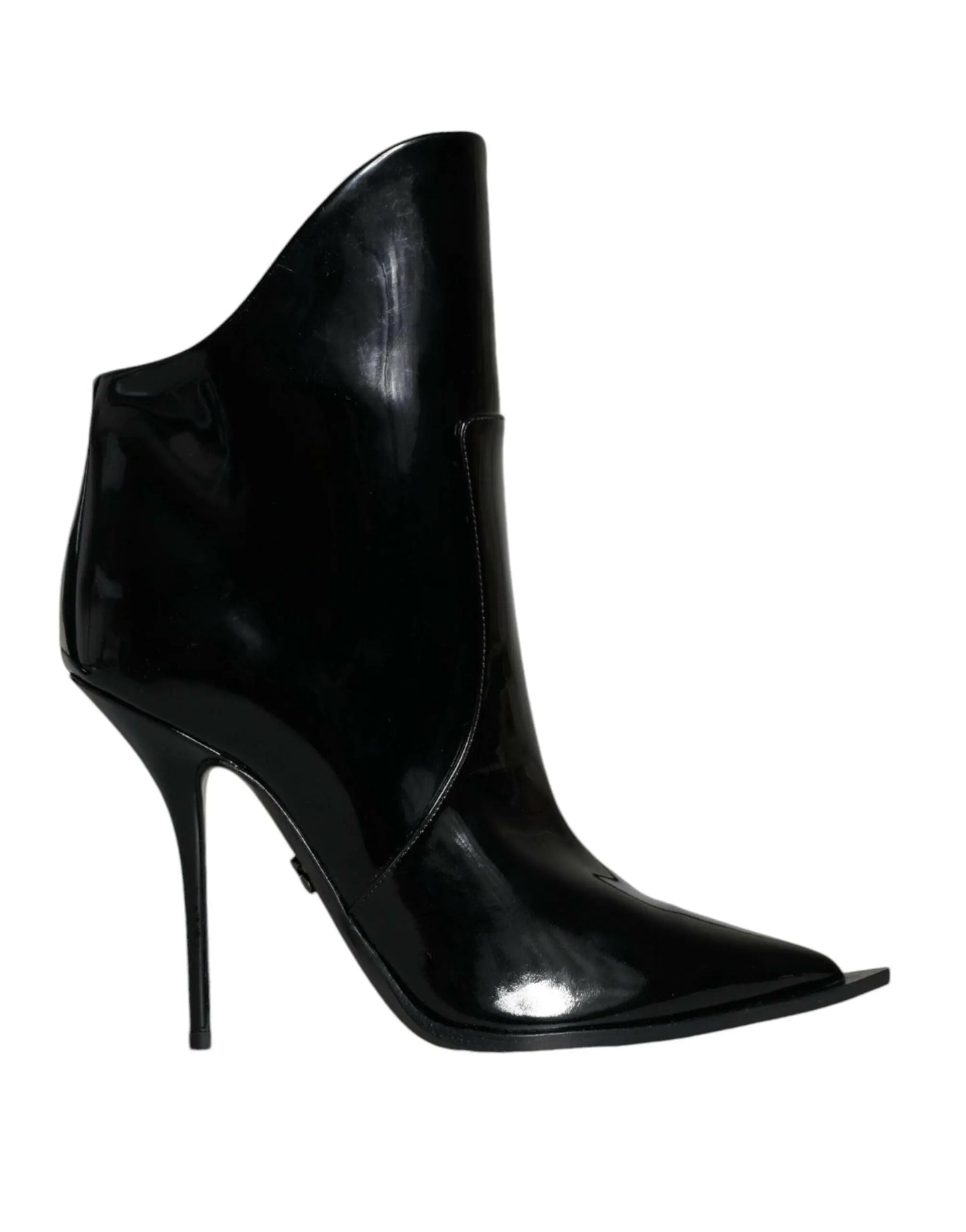 Dolce & Gabbana Black Patent Leather Pointed Ankle Boots Shoes MaraFormigone
