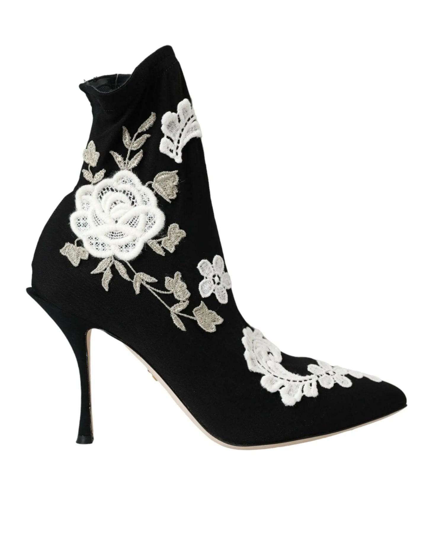 Dolce & Gabbana Black White Embroidery Slip On Boots Shoes MaraFormigone