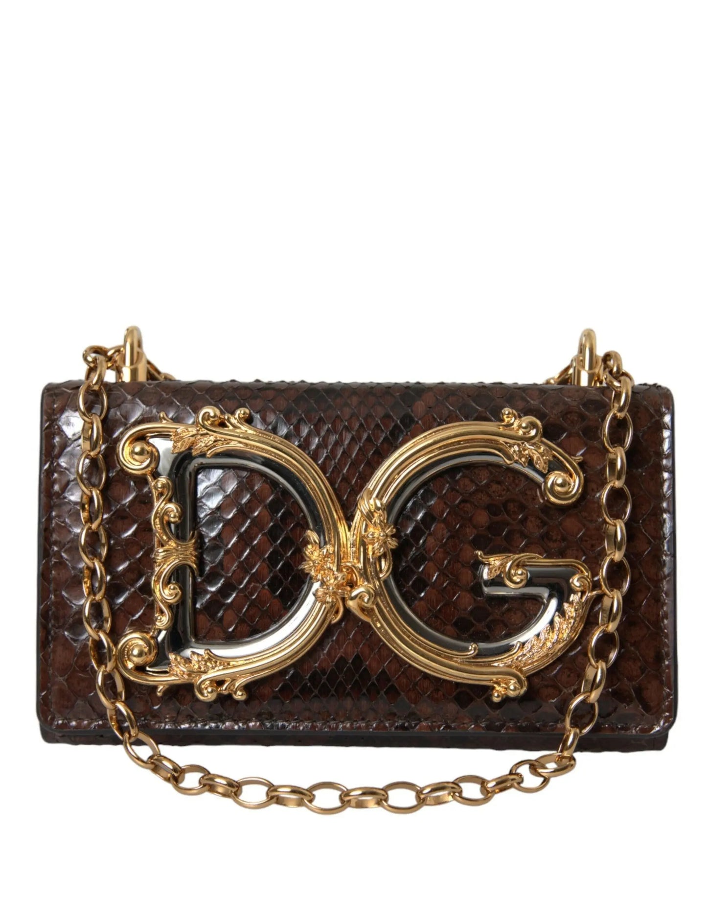 Dolce & Gabbana Brown Python Leather DG Girls Crossbody Phone Bag MaraFormigone