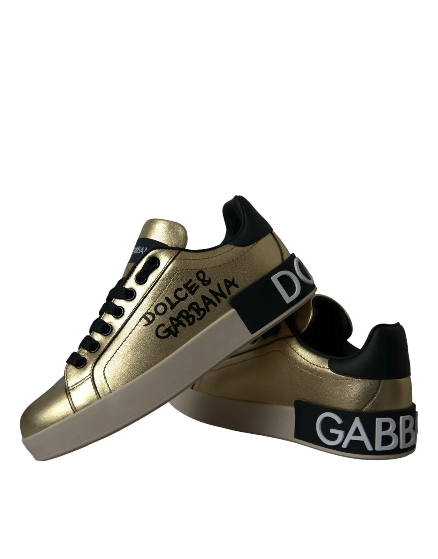 Dolce & Gabbana Gold Portofino Calf Leather Sneakers Women Shoes MaraFormigone