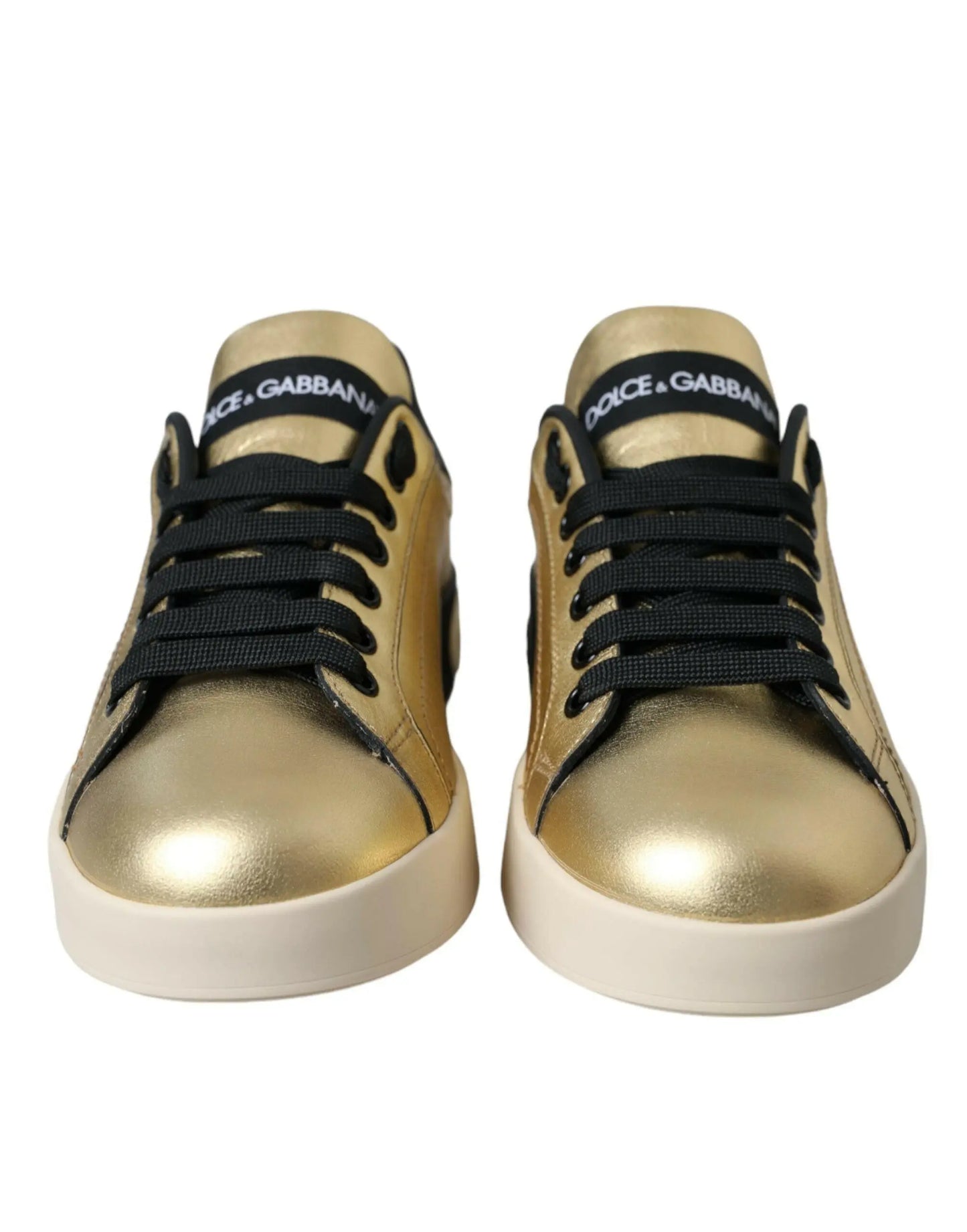 Dolce & Gabbana Gold Portofino Calf Leather Sneakers Women Shoes MaraFormigone