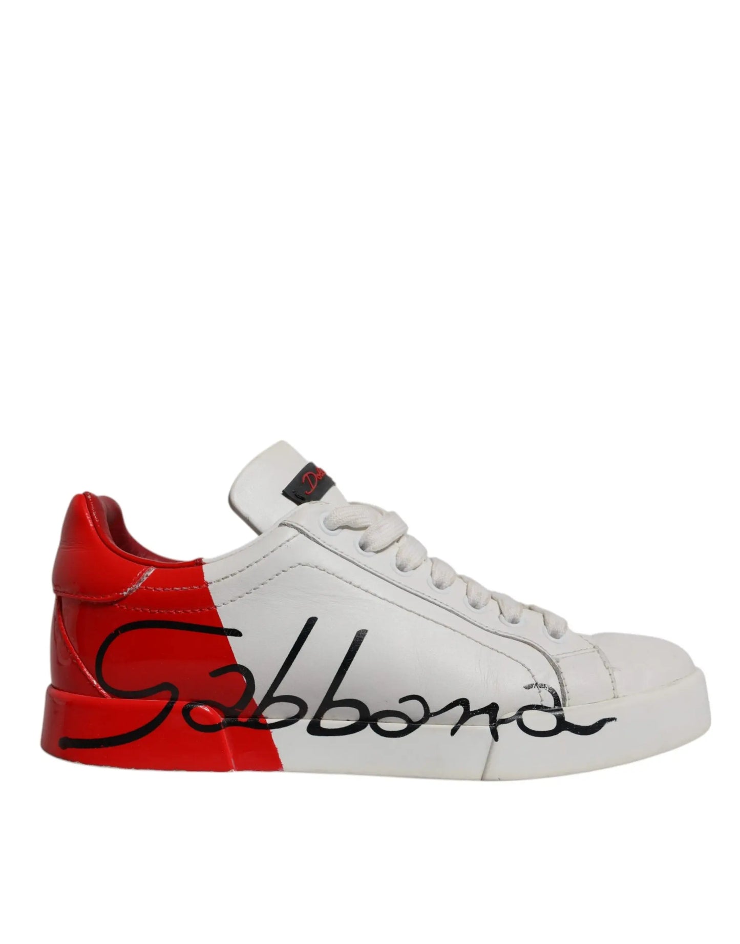 Dolce & Gabbana White Red Logo Portofino Sneakers Shoes Plush Fashion Hub