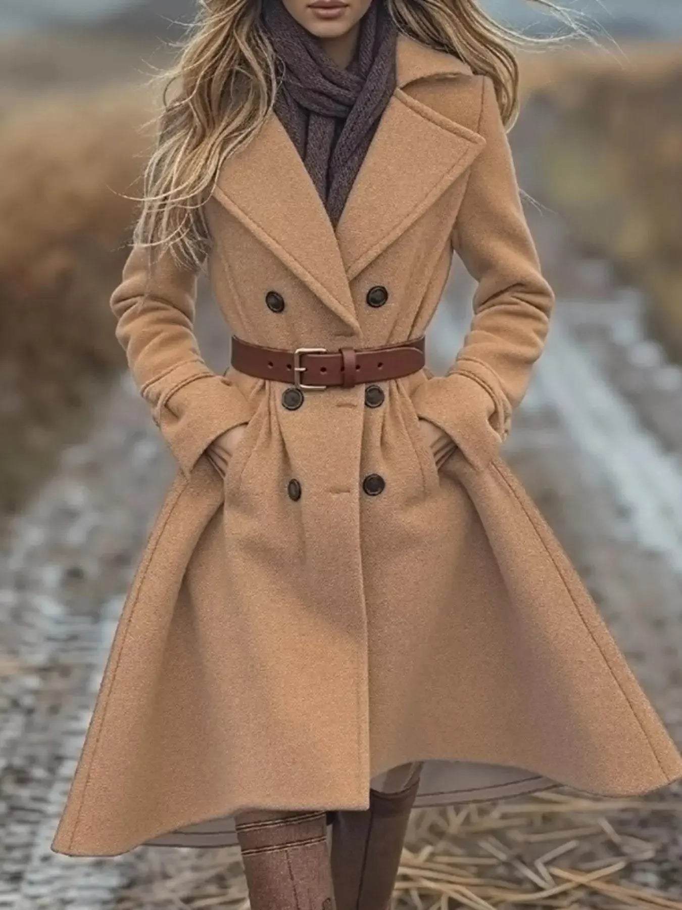 Double-Breasted Wool Blend Coat - Plush Fashion Hub