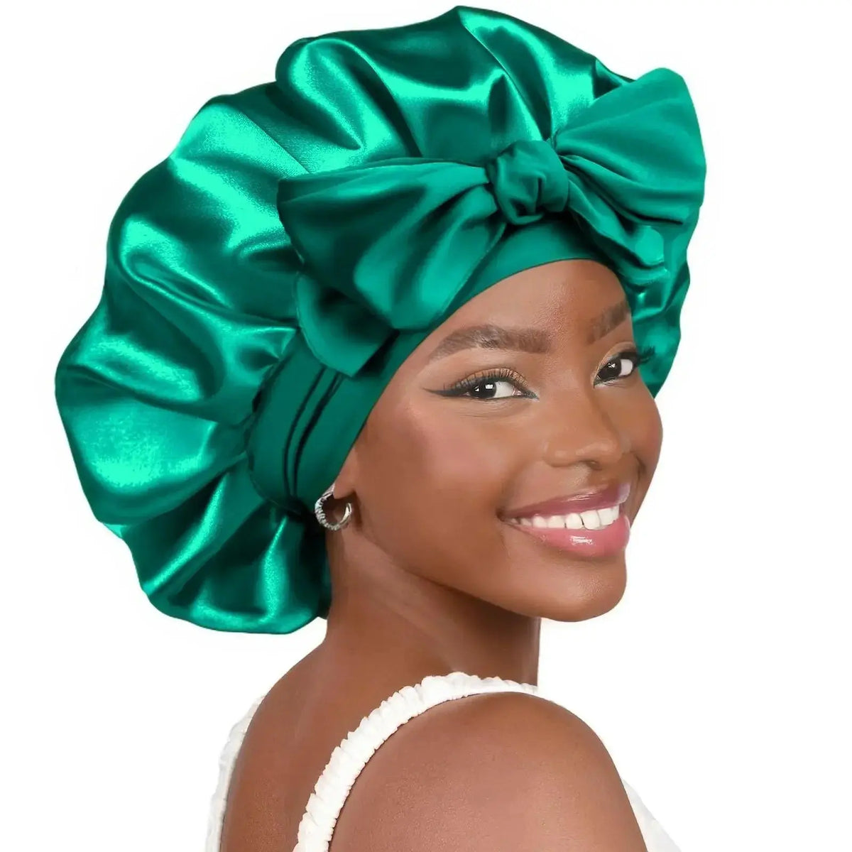 Double-layer satin ribbon hair bonnet by Plush Fashion Hub, designed for sleep protection and gentle hair care.