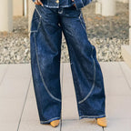 Curved Hem Stitched Denim Jeans