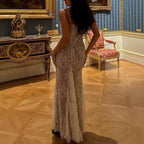 Elegant Long-Sleeve Backless Lace Mermaid Maxi Dress