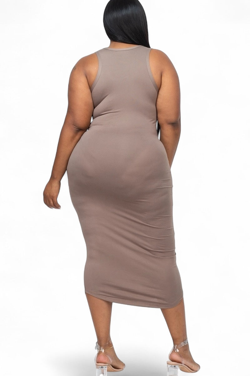 Black curvy split neck tank dress from Plush Fashion Hub, featuring a stylish neckline and comfortable fit.