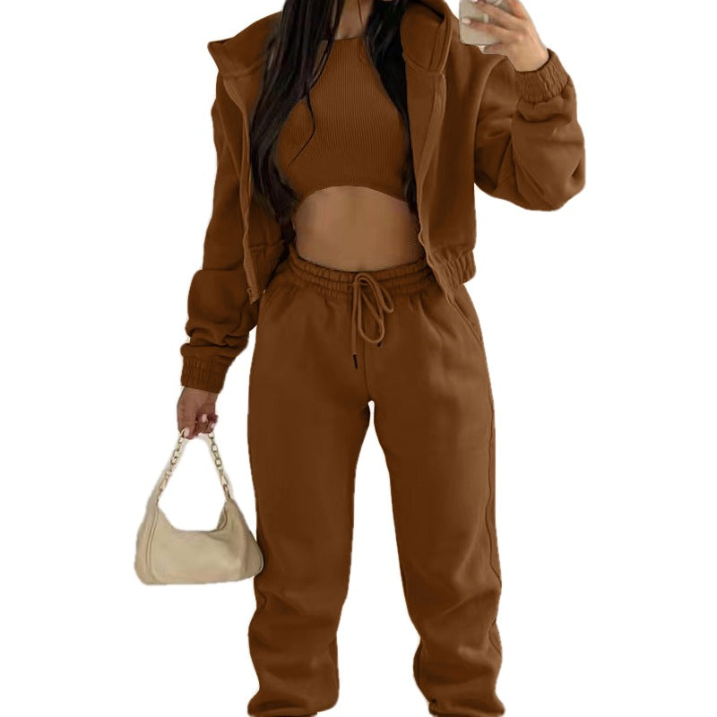 Cozy Fleece-Lined Hoodie Three-Piece Lounge Set