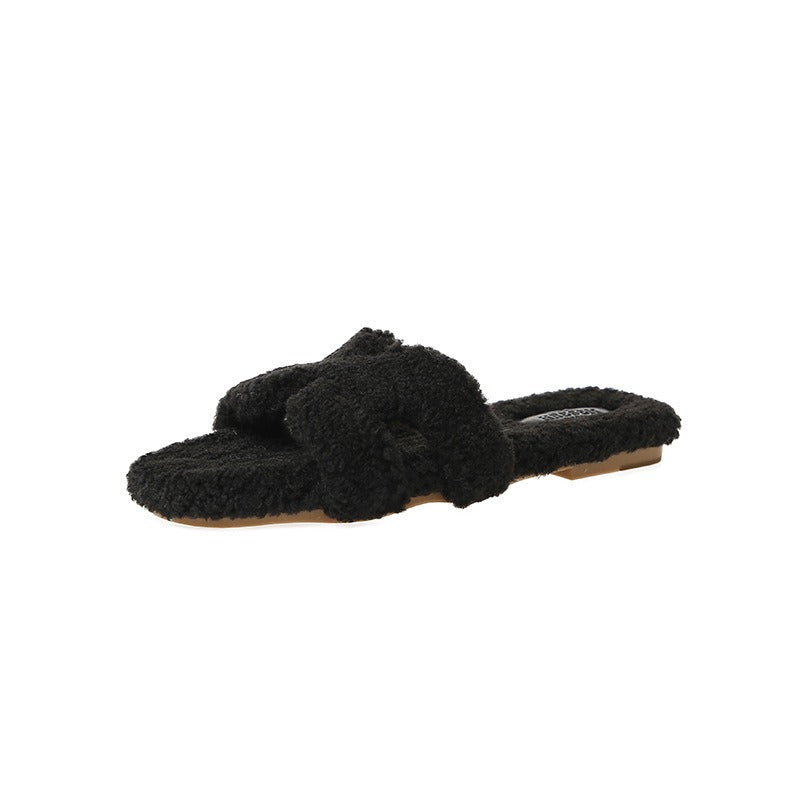 Rainbow Lamb Fur Suede Slide Sandals