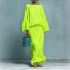 Modern Solid Long Sleeve Top & Irregular Skirt Set