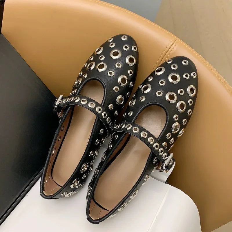 Riveted Round Toe Mary Jane Flats