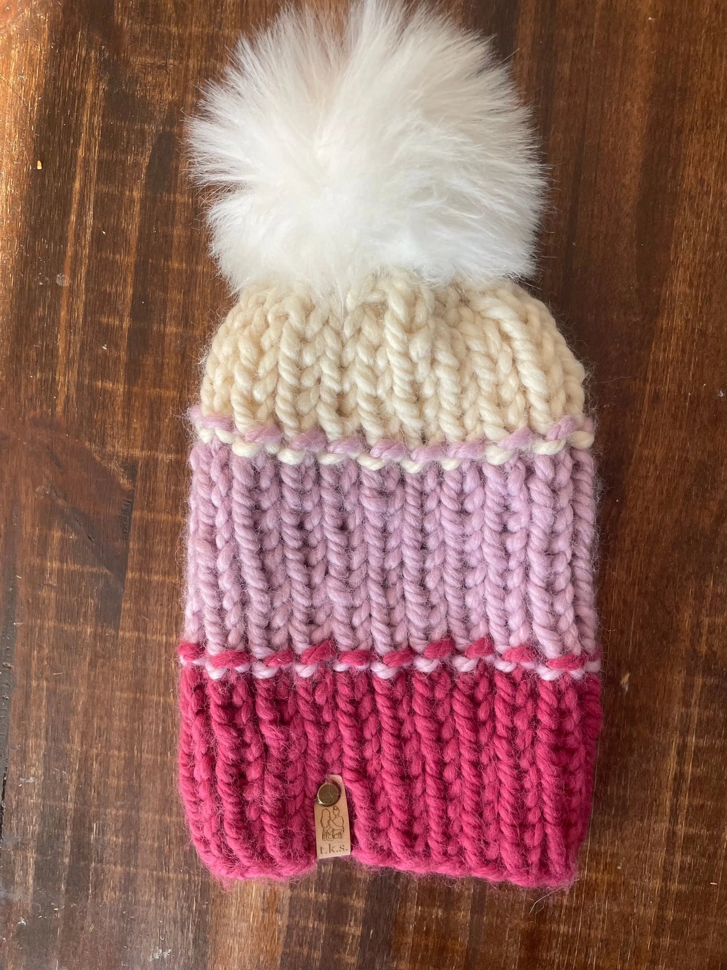 Eco Beanie Pink/Purple/Cream Tight Knit Sisters