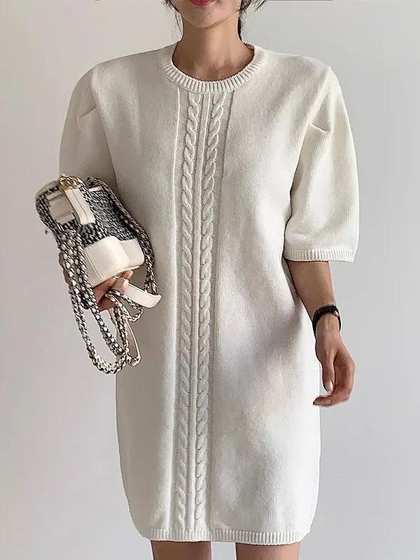 Elegant Short-sleeved Knitted White Short Dress Plush Fashion Hub