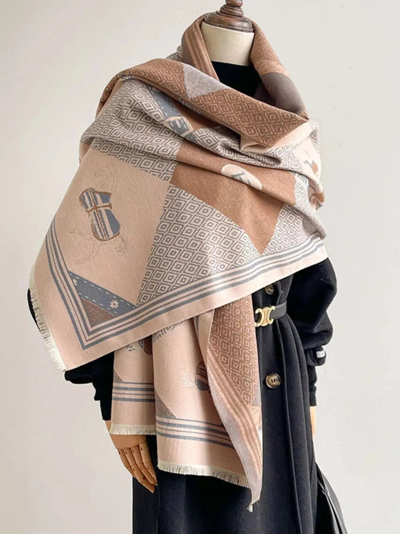 Equestrian Print Reversible Scarf - Plush Fashion Hub