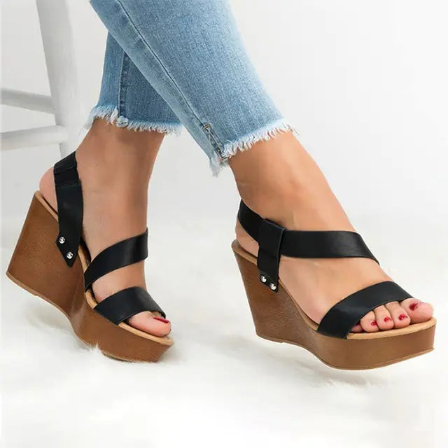 Women's summer casual slip-on wedge high heels from Trendy Attic Store01, featuring open-toe design and neutral color.