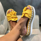 Women’s bow sandals with platform wedge heel, stylish ladies’ summer footwear by Trendy Attic Store01, featuring a chic design and comfortable fit.