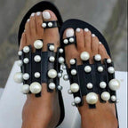 Pearl Embellished Beach Toe-Loop Flat Sandals