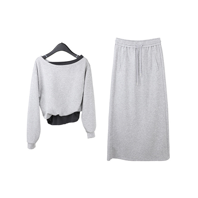 Asymmetrical Shoulder Hoodie & Mini Skirt Co-Ord Set