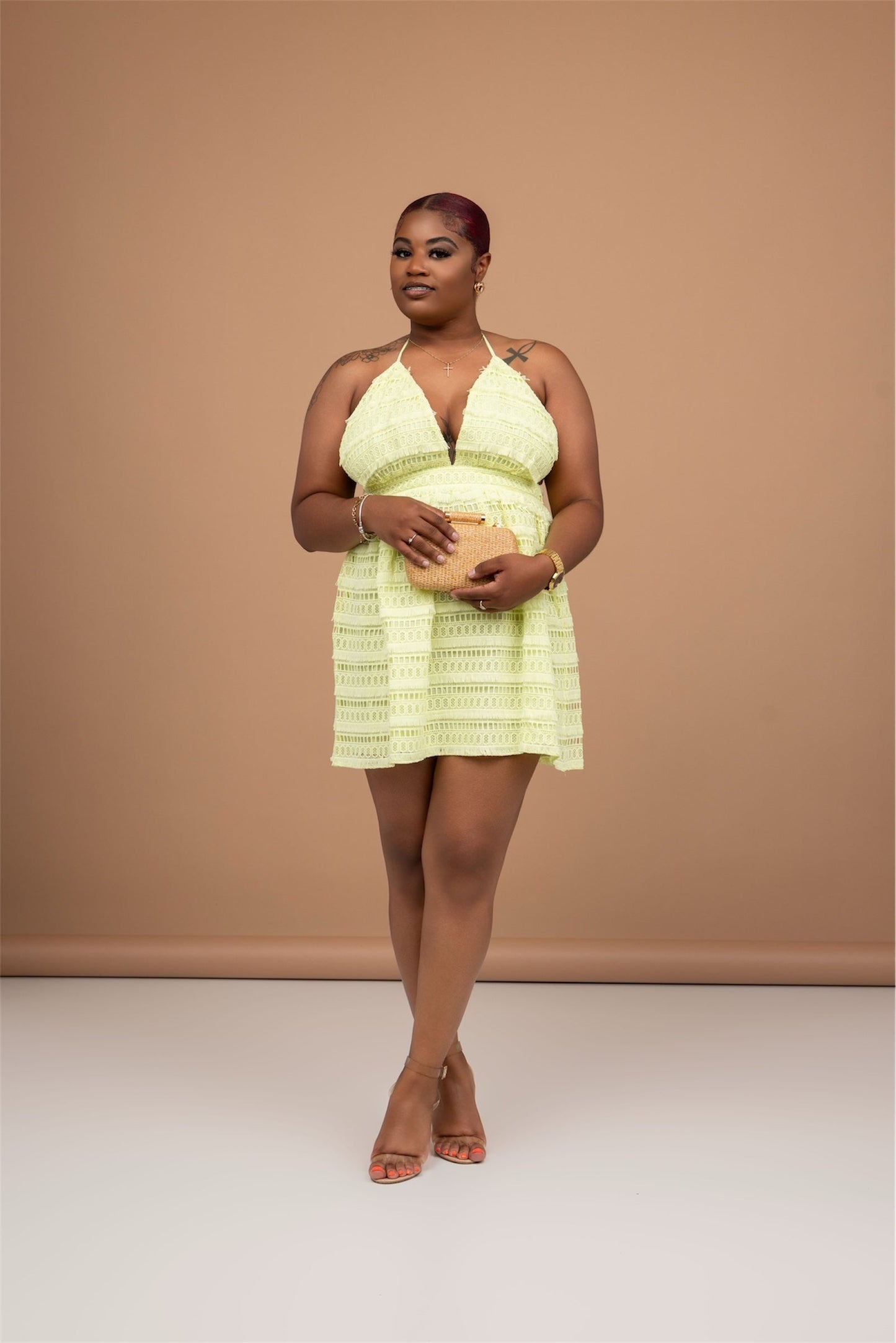 Limoncello Lace Halter Mini Dress The Bella Noire Store