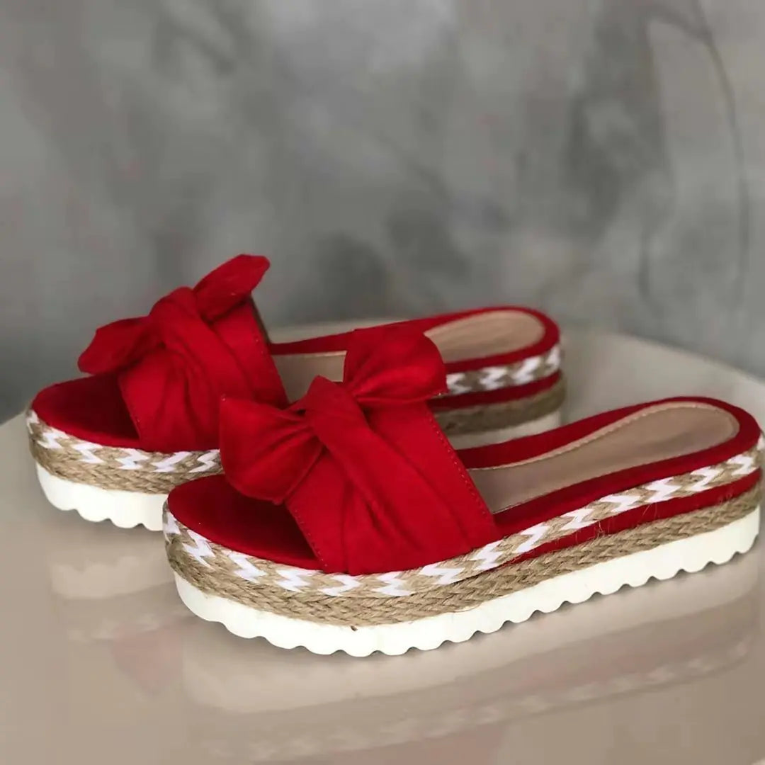 Women’s ladies bow sandals with platform wedge heel, stylish summer footwear from Trendy Attic Store01.