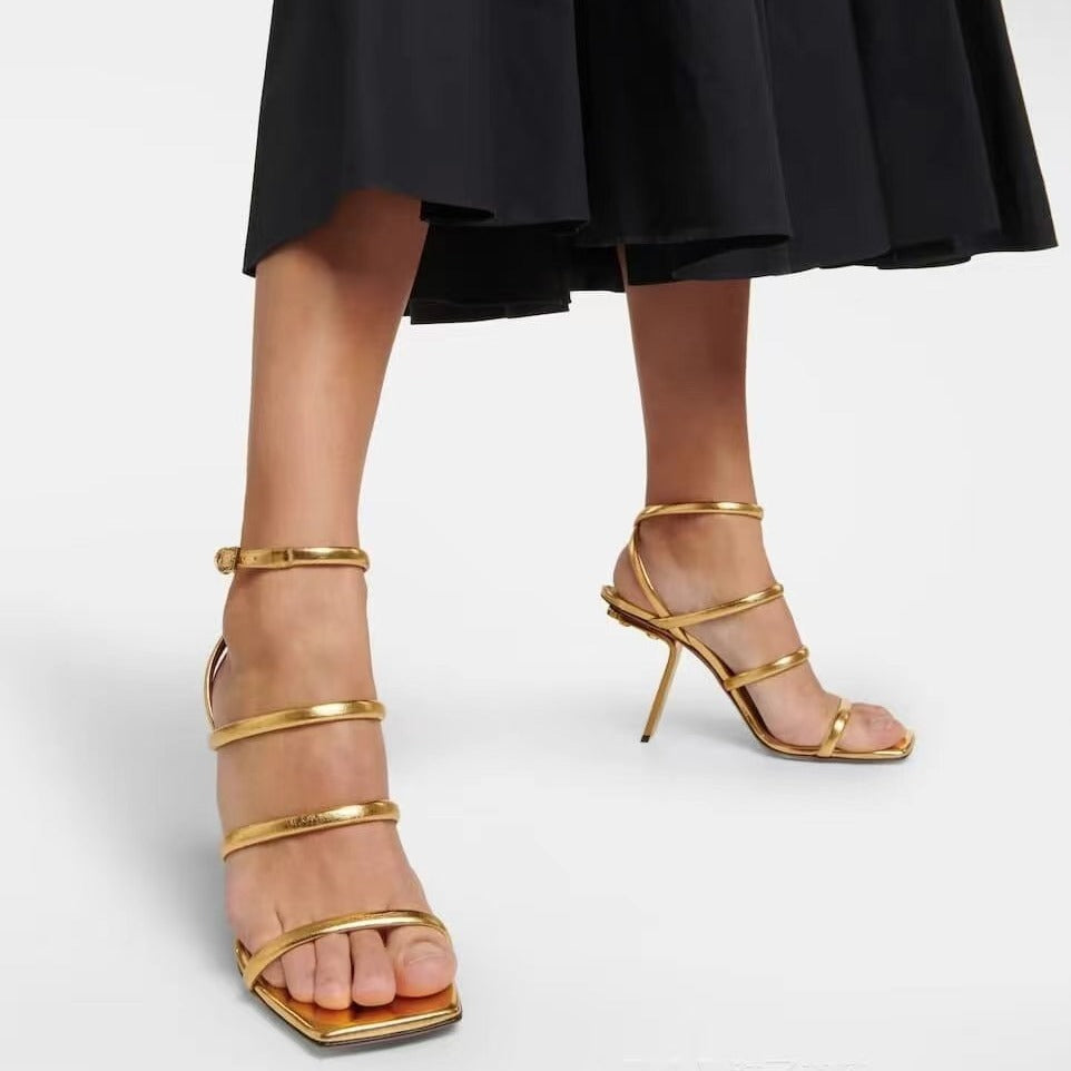 Elegant Plush Fashion Hub platform buckle heels sandal with a sleek design and stylish straps, perfect for dressy occasions.
