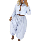 Coastal Chic Striped Strapless Top and Wide Leg Pant Set