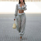 Minimalist Long Sleeve Crop Top & Pants Two-Piece Set