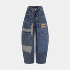 Deconstructed Patchwork Multi-pocket Tapered Jeans