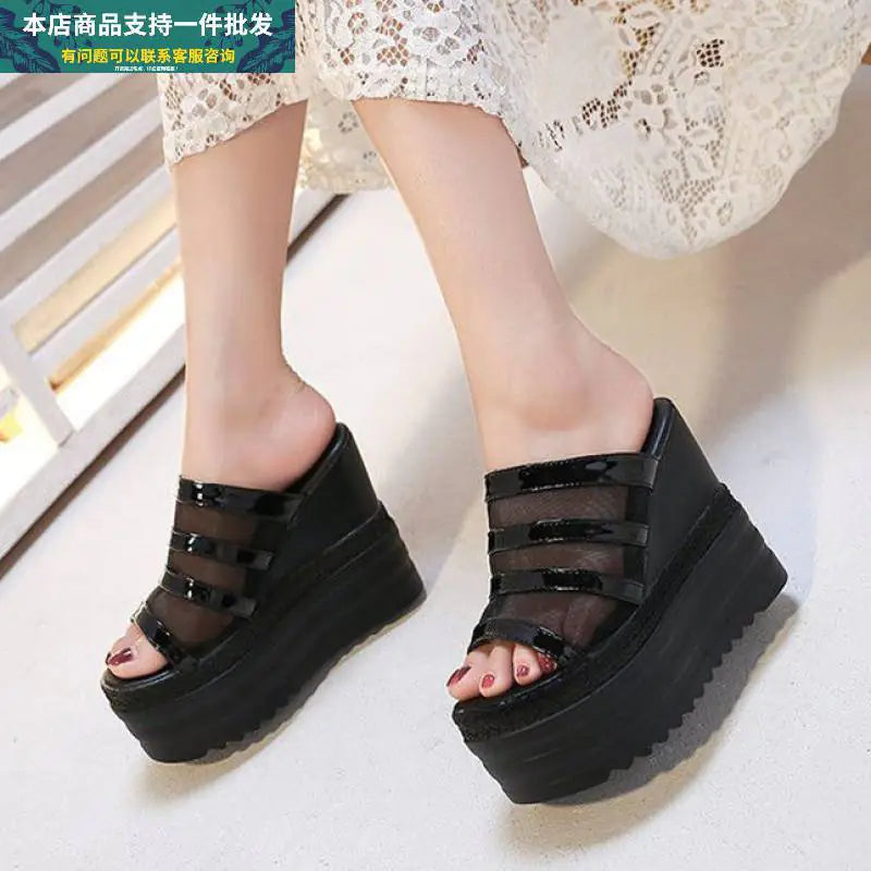 Women wedge heel platform sandals and rhinestone slippers featuring stylish straps and embellishments for trendy summer wear.