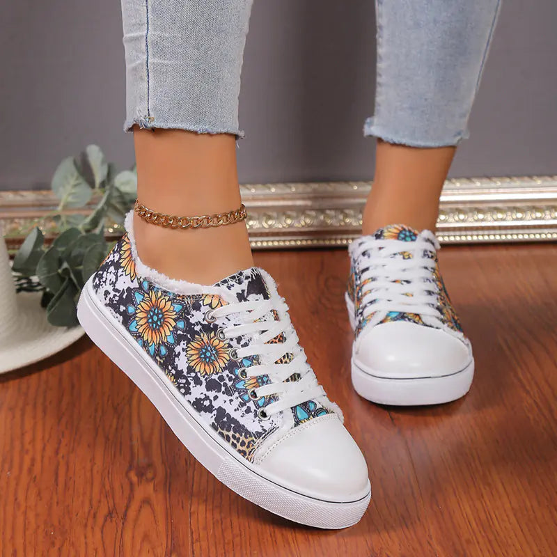 Women’s low top floral canvas shoes by Trendy Attic Store01, breathable design, lightweight summer footwear for women.