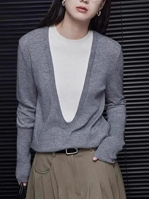 Fake Two Piece Knitted Sweater Plush Fashion Hub