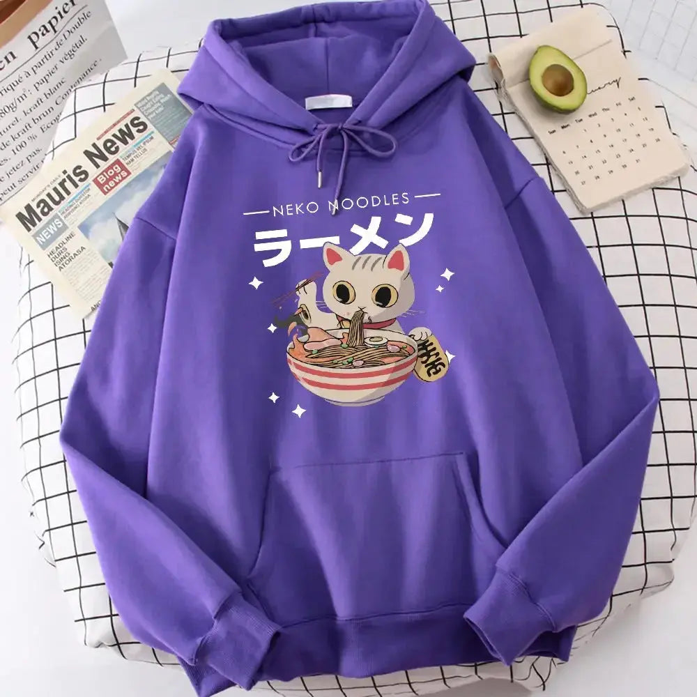 Women’s retro cat print pullover sweatshirt by Plush Fashion Hub featuring soft cozy fabric and a graphic crewneck design.